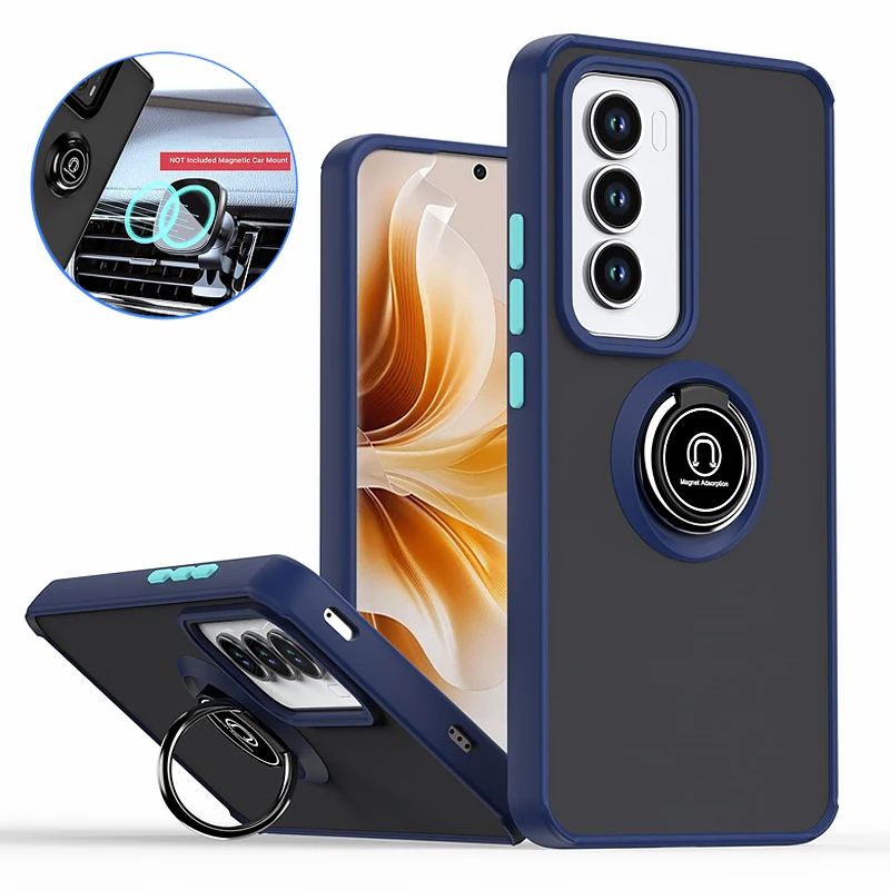 Shockproof Matte Armor Case with Magnetic Ring and Soft Frame