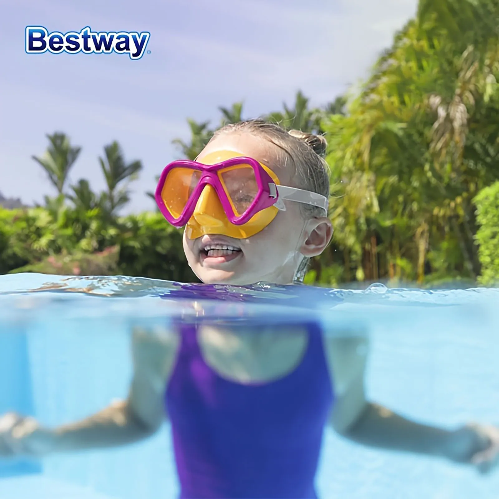 Bestway 22048 3 Colours/1pc Pool Goggles, Glass Diving Goggles, Adult Swimming Goggles with Nose Mask, Professional Snorkelling 2