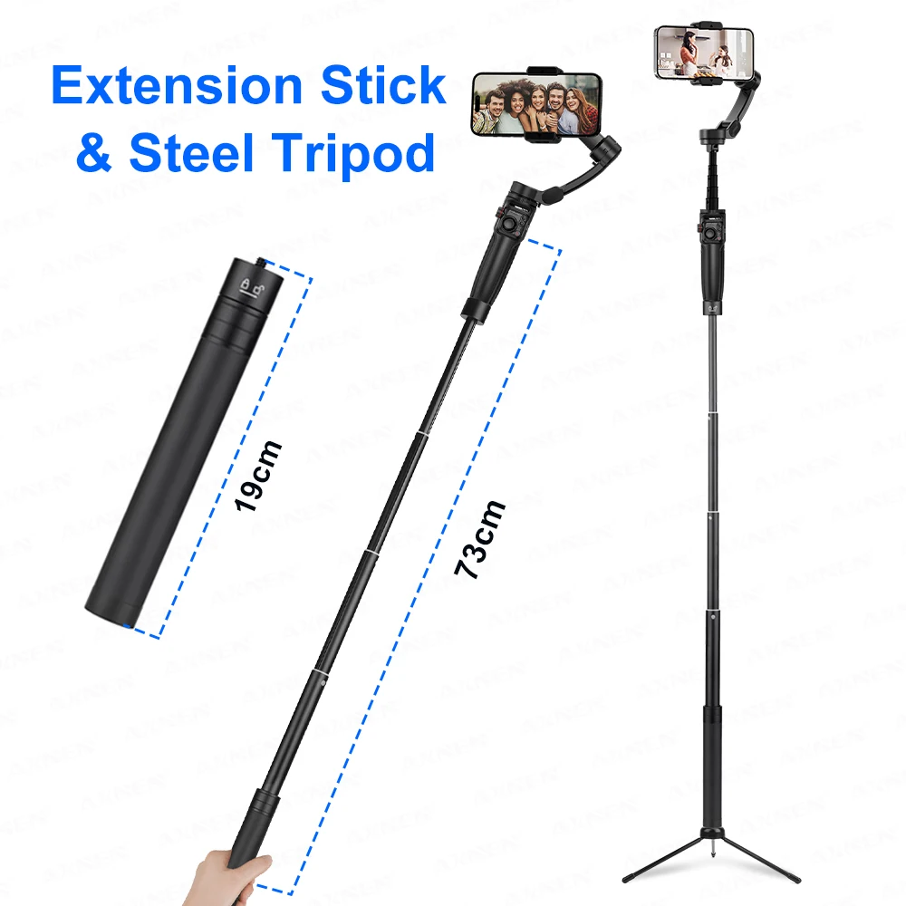 3-osiowy ręczny stabilizator gimbala z funkcją śledzenia twarzy AI, wbudowany teleskopowy pręt, smartfon, iPhone, Android, antywstrząsowy_voghion.com