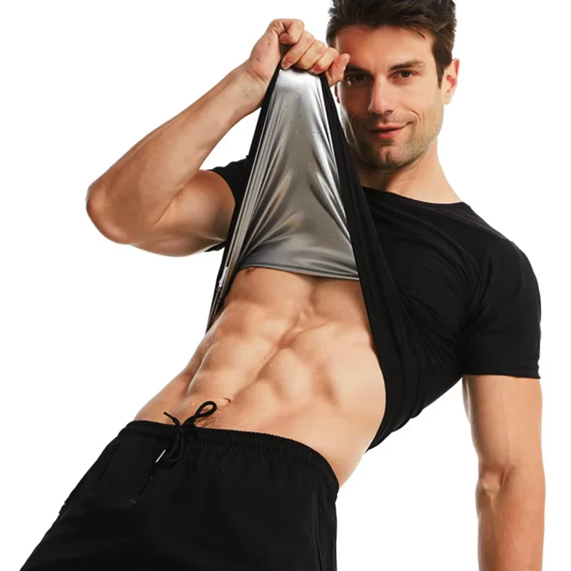 Men Sauna Sweat Short Sleeve Heat Trapping Shirts Sauna Suits Fitness Sweat Waist Slimming Shaper Workout Compression Shirt Best Sellers In Sports & Entertainment