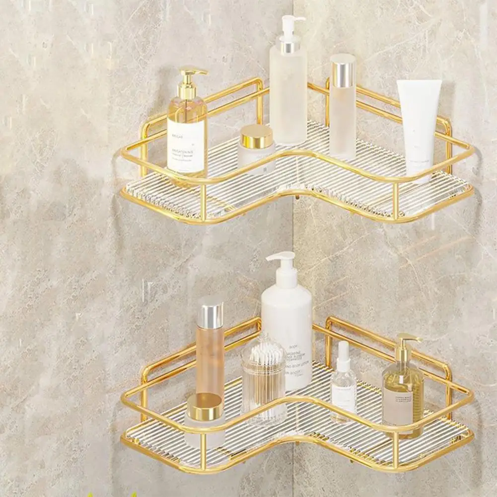 Bathroom Storage Rack Durable Convenient Space-saving Corner Shower Rack Easy To Clean Metal Scratch-resistant Bathroom Shelf 4