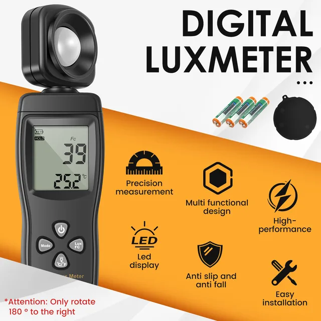 Digital Lux Meter - 0-200,000 Lux Light Meter For Home, Farm & Stage Lighting