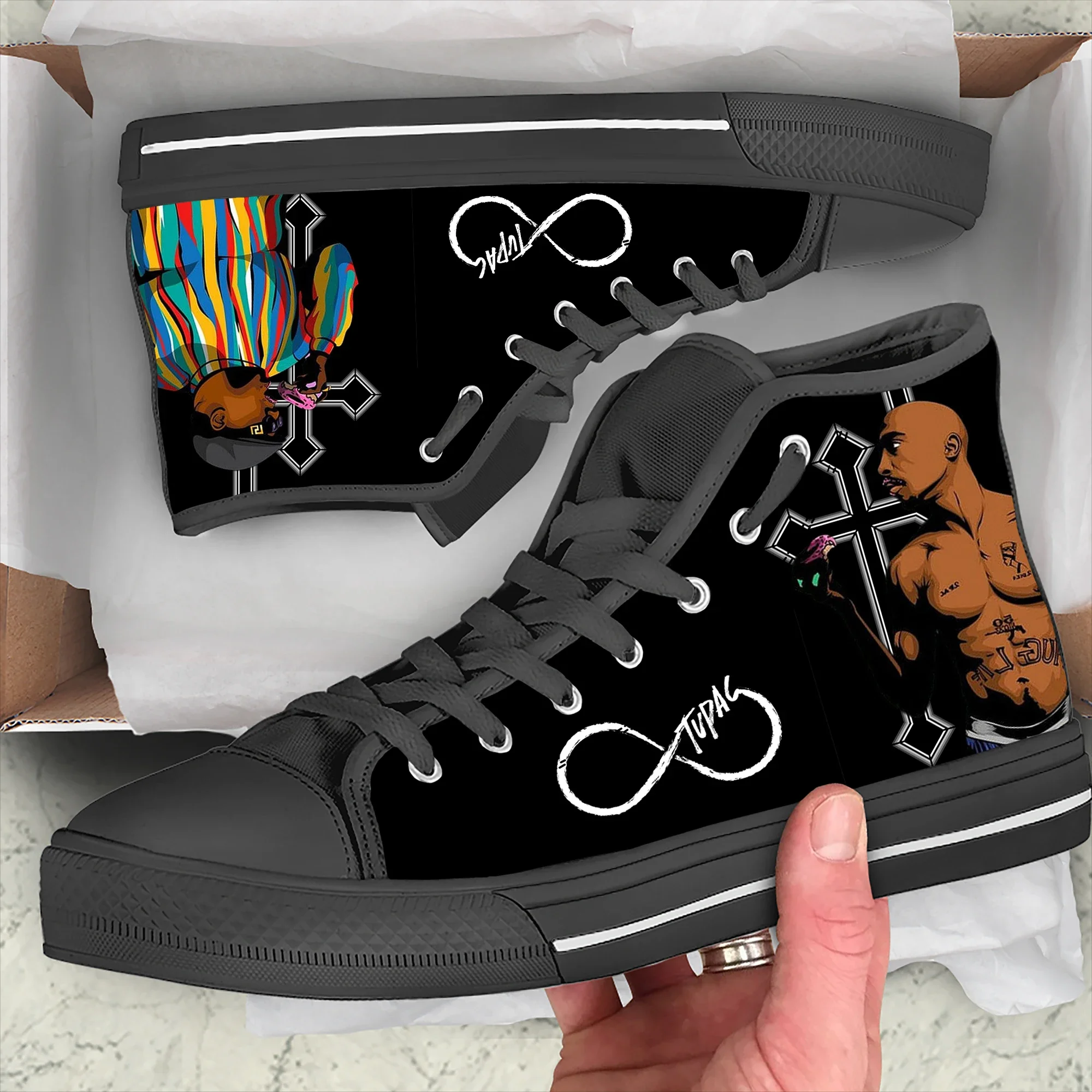 Hot Rap 2pac Tupac All Mens Womens Teenager High Quality High Top Classic Canvas Shoes Casual Couple Shoes Fashion Custom Shoe