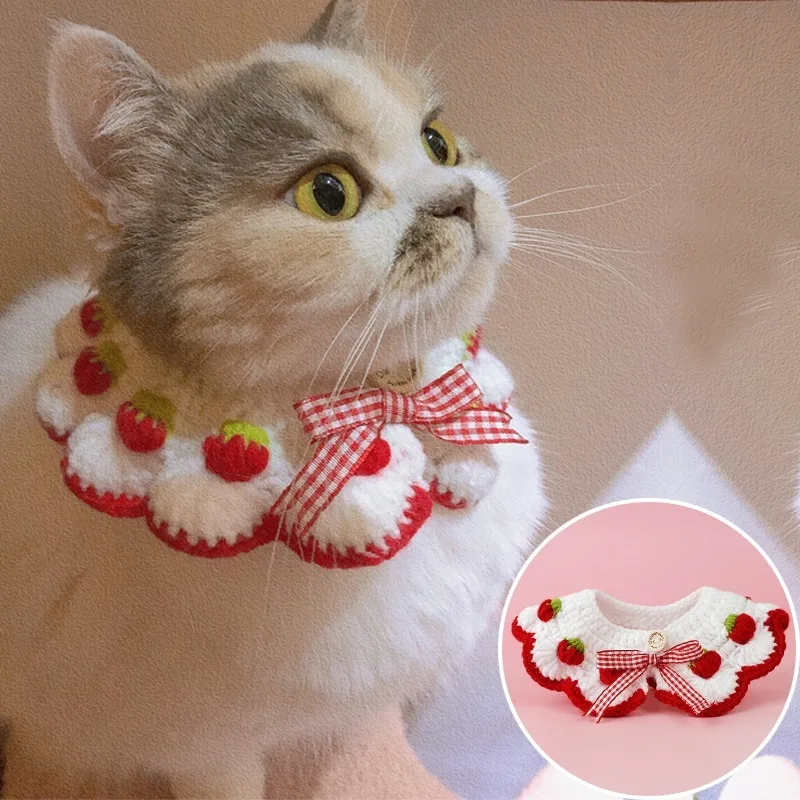Hand-Knitted Strawberry Pet Collar