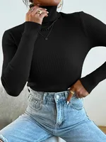 Autumn Winter Women Knit Solid Turtleneck Pull Sweater Casual Rib Jumper Tops Female Home Pullover Y2K Clothing 2025 - Image 3