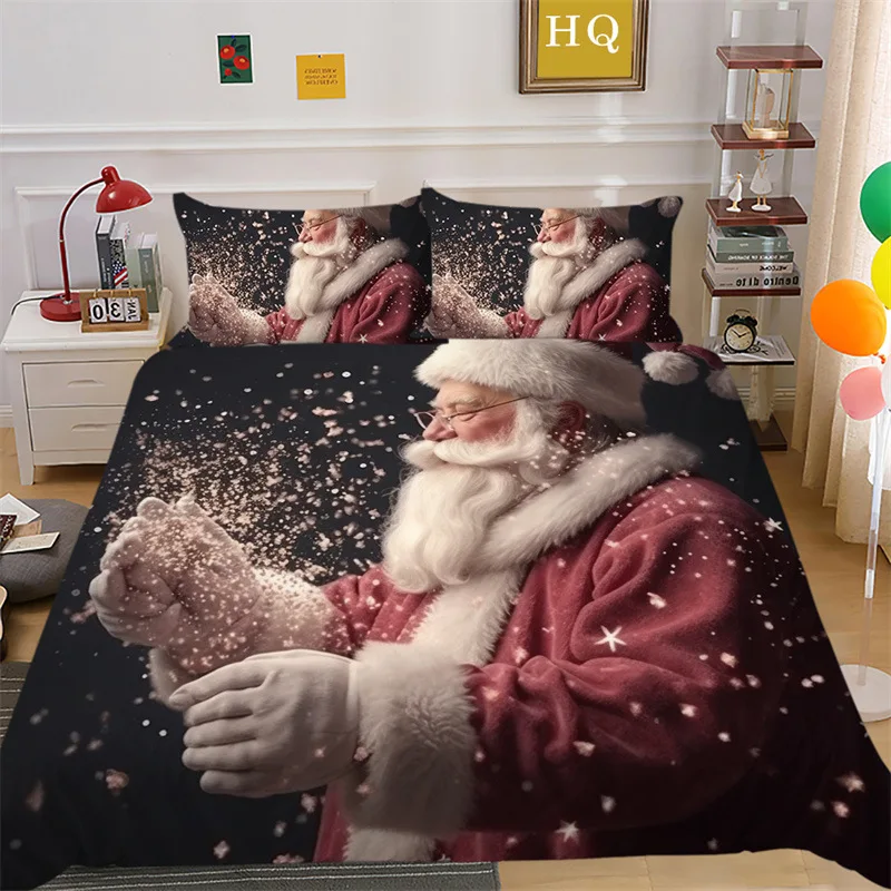 Merry Christmas Bedding Set Queen Double King Full Size Bedroom Decor Santa Claus Red Quilt Cover Pillowcase Kid Adult Bed Linen