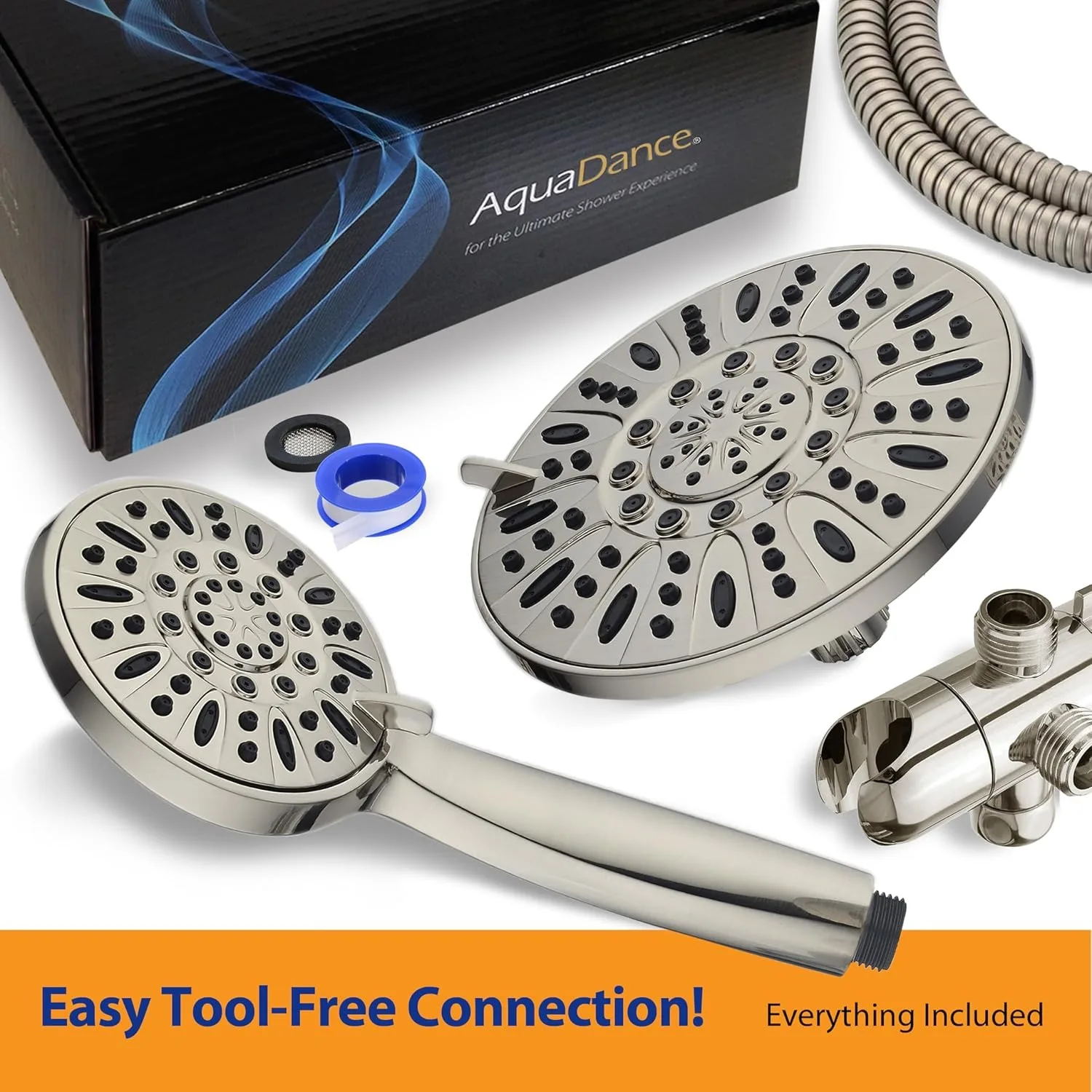7" Premium High Pressure 3-Way Rainfall Combo for Best of Both Worlds - Enjoy Luxury 6-Setting Rain Showerhead 6