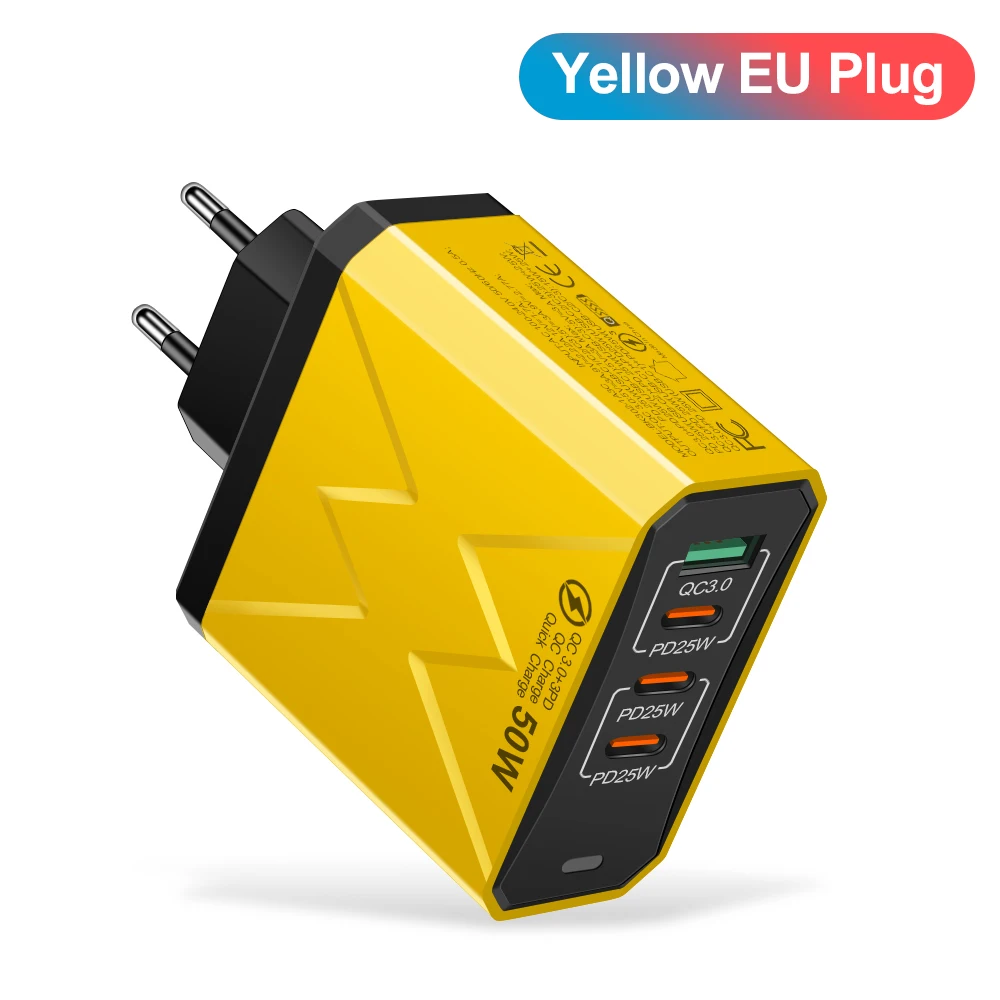 Total 100W 4Ports Charger USB Quick Charging 3.0 Mobile Phone Wall Adapter For iPhone Samsung Xiaomi Huawei Fast Charge