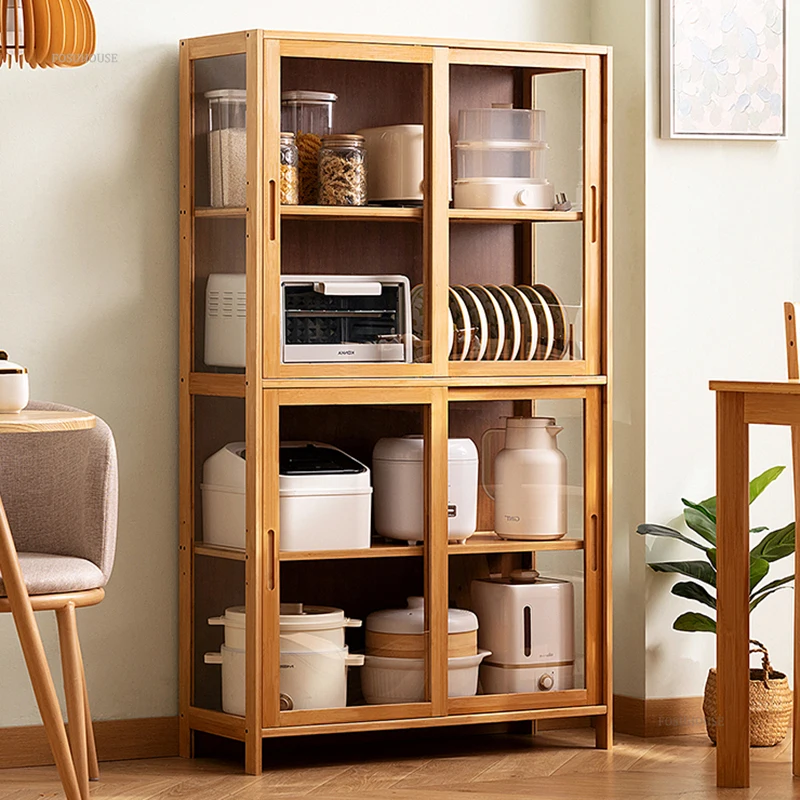 Modern Bamboo Kitchen Cabinets Small Apartment Kitchen Cabinet Simple Floor-standing Multi-layer Household Dish Storage Cabinet