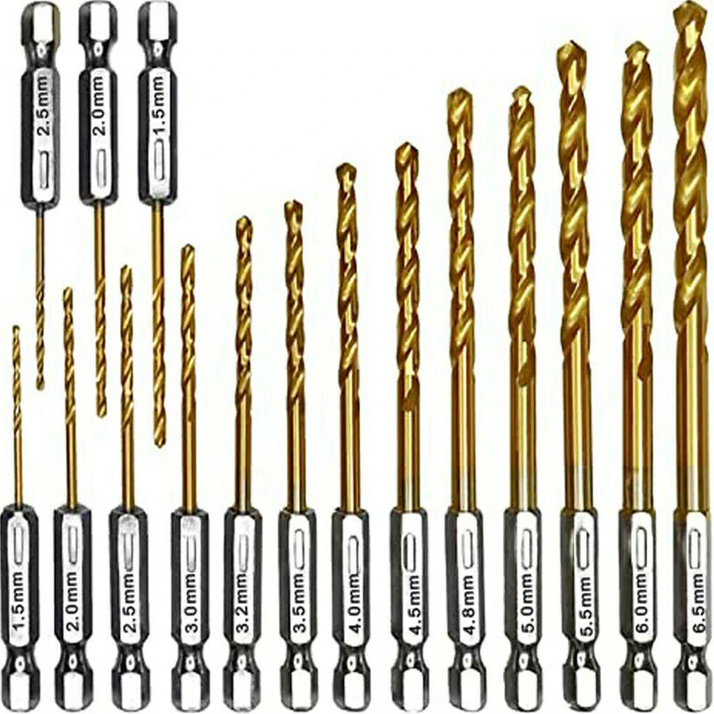 

16Pcs HSS Titanium Coated Drill Bit Set 1.5mm-6.5mm 1/4inch Hex Shank High Speed Steel Twist Drill For Metal Wood Plastic