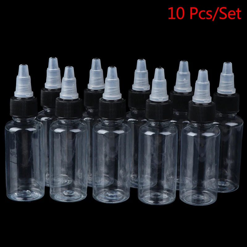 10pcs/lot 30ml Plastic PET Refillable Bottle Oil Liquid Dropper Bottles Twist Top Cap Tattoo Pigment Ink Containers
