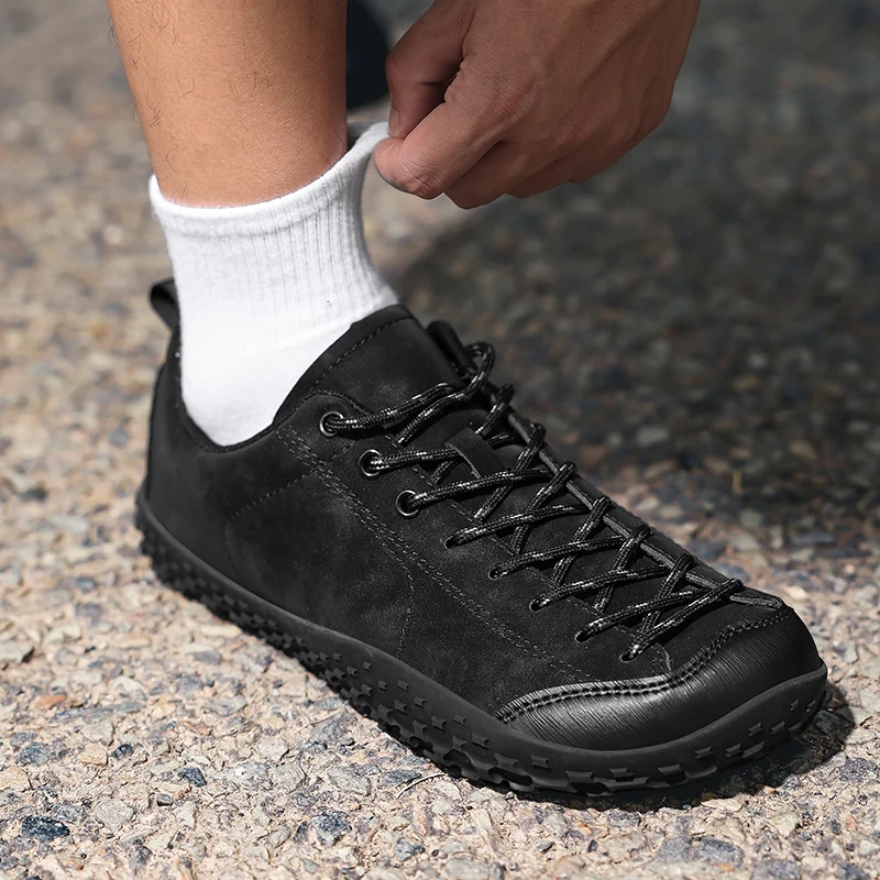 Unisex Barefoot Wide Toe Shoes Women Men Artificial Leather Minimalist Sneakers Zero Drop Outdoor Lace-Up Slip on Walking Shoes 5