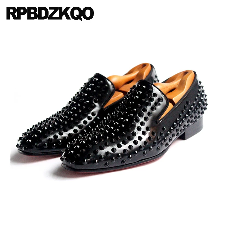 Black Suede Spike Studs Punk Rock Mens Loafers Flats Dress Shoes