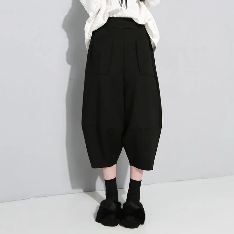 Autumn Women Wide Leg Pants 2022 Casual Elastic Waist Cross-pants Calf Length for Lady Drop Crotch Streetwear Trousers criss cross flared jeans women 2022 trend low waist hipster pants gyaru fashion japanese y2k harajuku vintage trousers