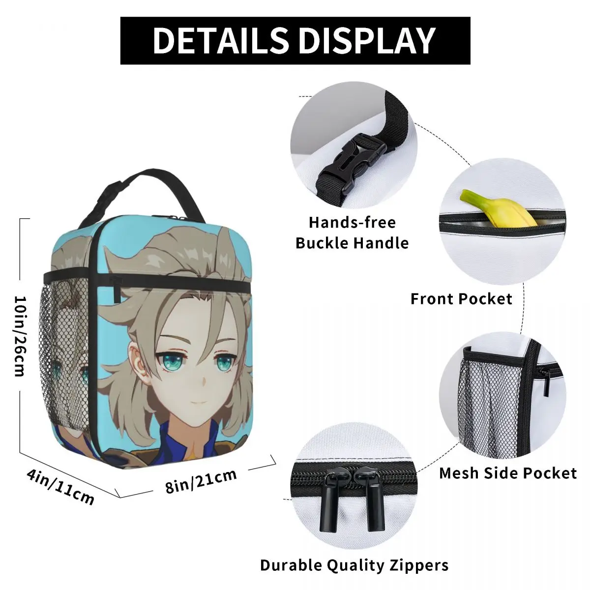 Genshin Impact Smug Albedo Insulated Lunch Bag for Work School Anime Game Leakproof Cooler Thermal Lunch Box Women Kids