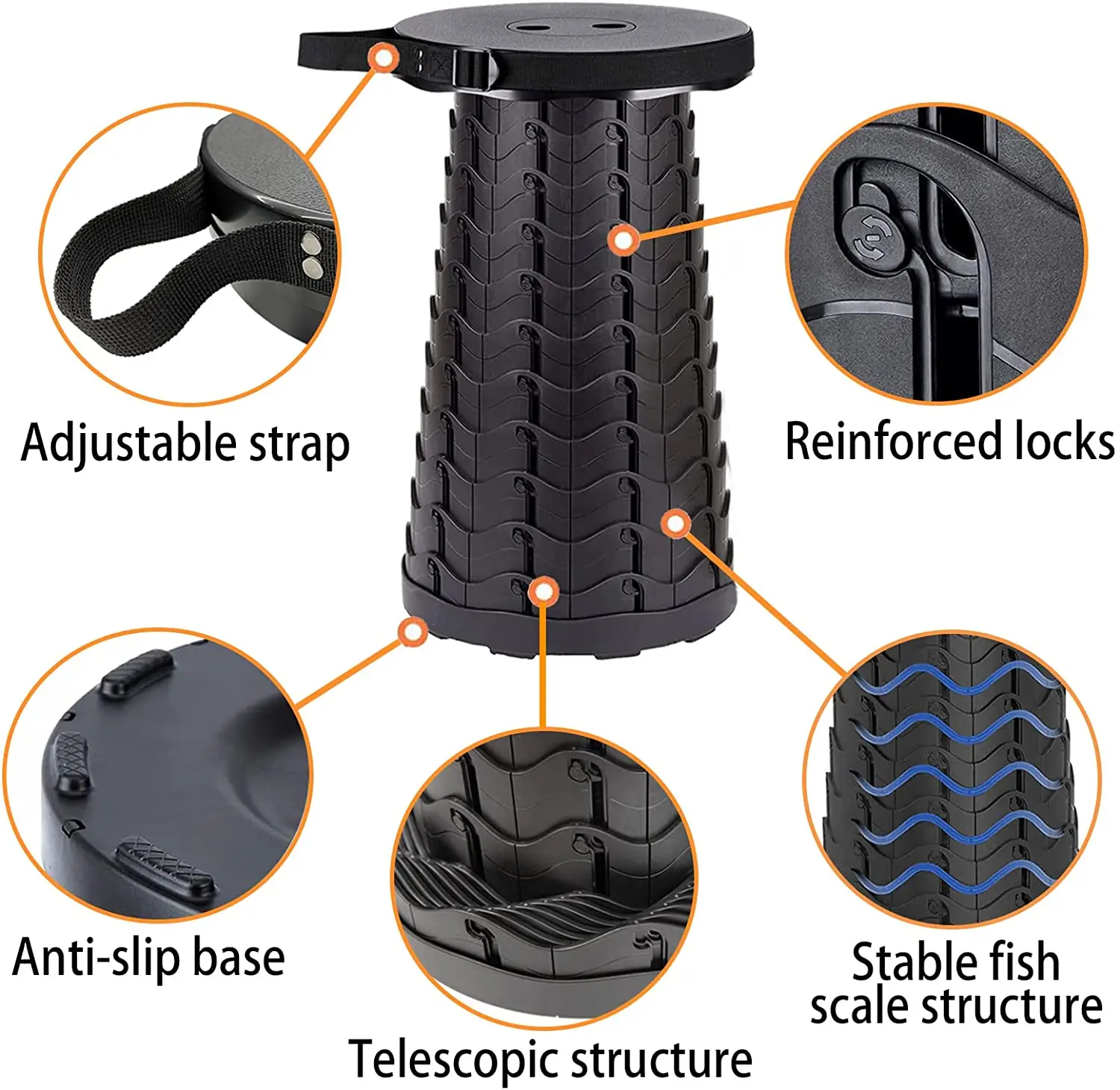 Outdoor Portable Folding Retractable Stool, Lightweight Adjustable Extendable Stool, Suitable For Camping, Camping Stool