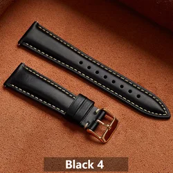 Premium Genuine Leather Watch Band with Stainless Steel Buckle - 22mm (Black 4)