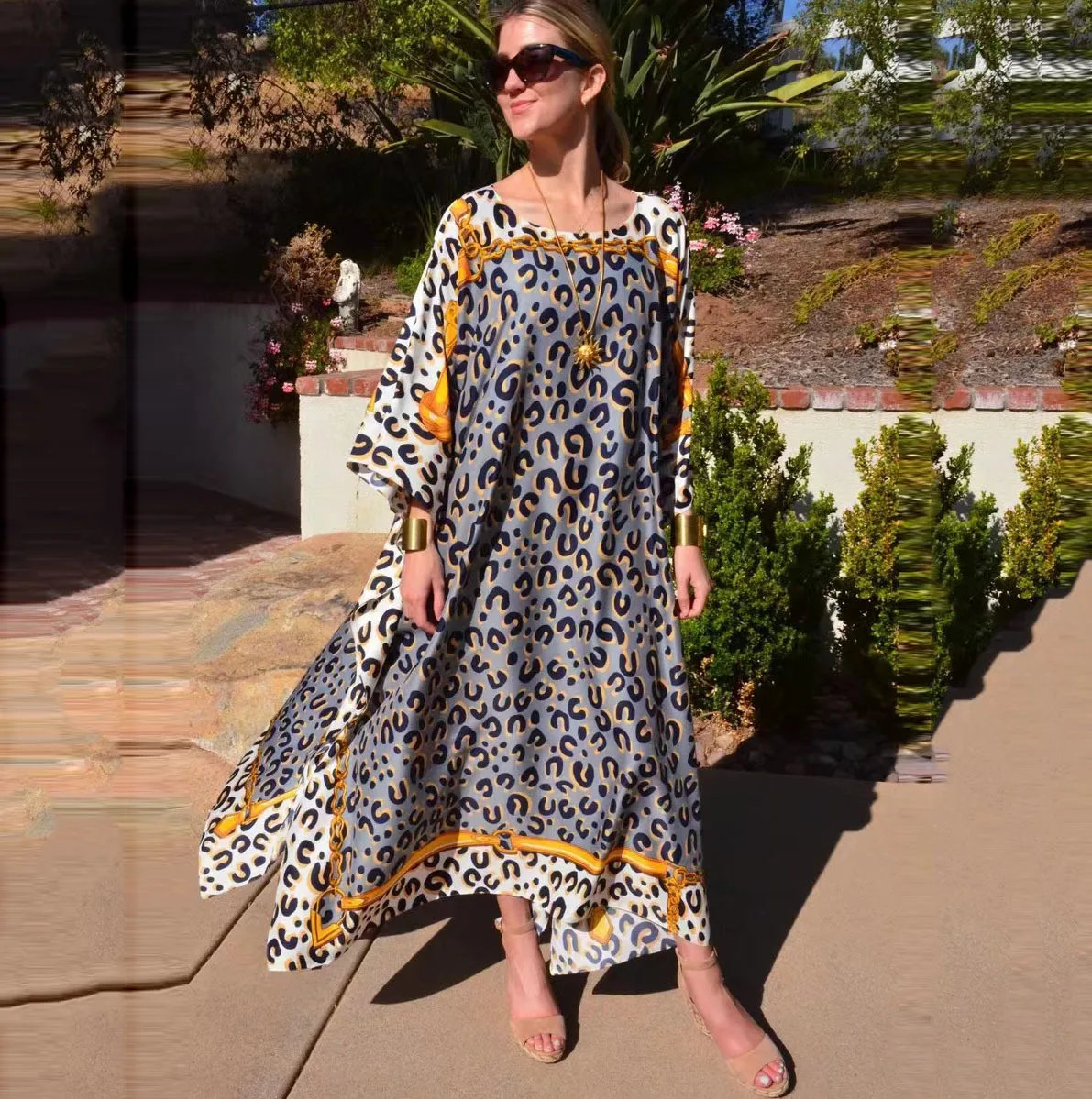 

Oversize V-Neck Summer Beach Cover Up Lady Silk Kaftan for Women African Dresses Traditional Malaysia Muslim