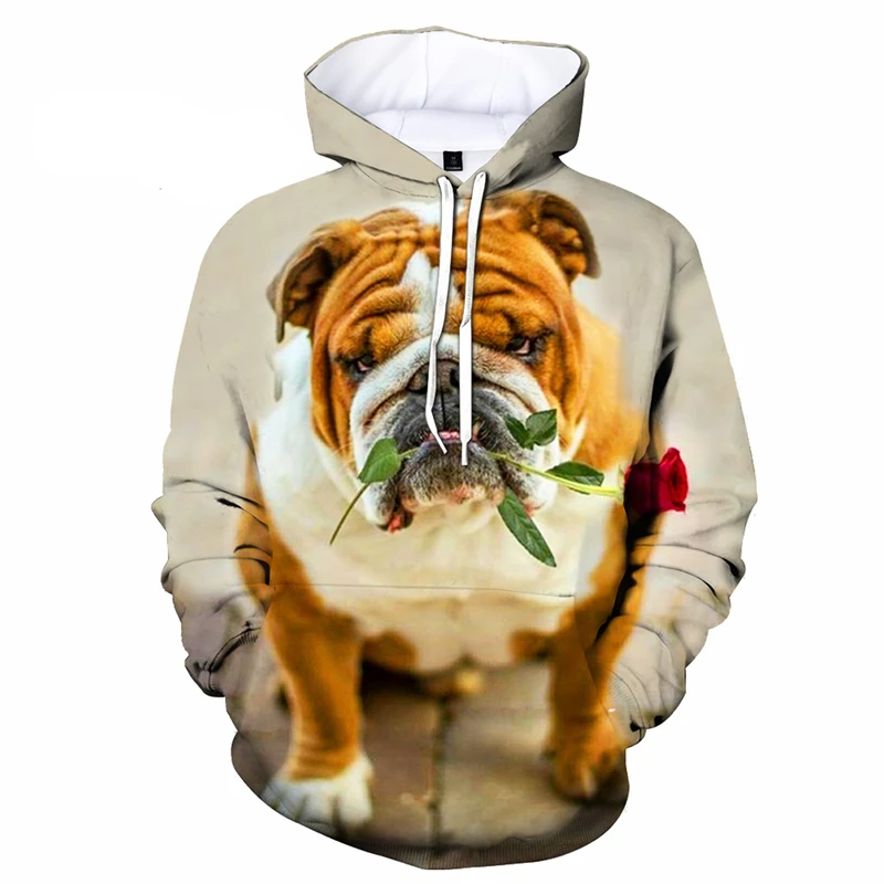 Hoodies For Men Women Cool Bulldog Dog 3D Printed Harajuku Fashion Hoodies Long Sleeve Sweatshirts Pullover Oversized y2k Hooded