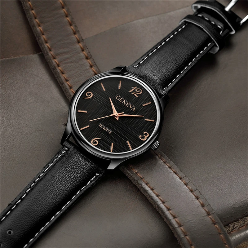 Mens Watches GENEVA Top Brand Luxury Leather Quartz Watch Quartz