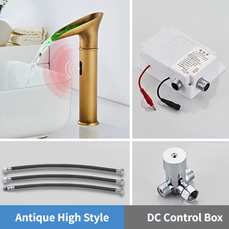 Grifo automático para lavabo de baño sin contacto con placa de cubierta de  agujero, sensor de alimentación CA/CC, manos libres, con caja de control y