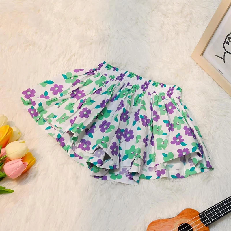 

Baby Girls Flower Culottes Summer Sweet Fashionable Children's Floral Wide-Leg Hot Pants Kids Girls Mini Shorts Beach Pants
