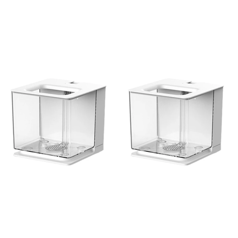 

2X Betta Fish Tank Aquarium Fish Tank Easy To Change The Water Acrylic Plastic Self-Cleaning Small Fish Tank(White)