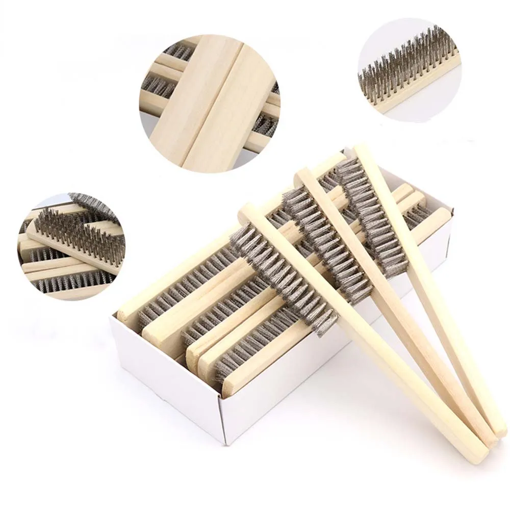 

3Pcs Wood Handle Brass Wire Copper Brush for Industrial Devices Surface/Inner Polishing Grinding Cleaning 6x16 Row Brushes