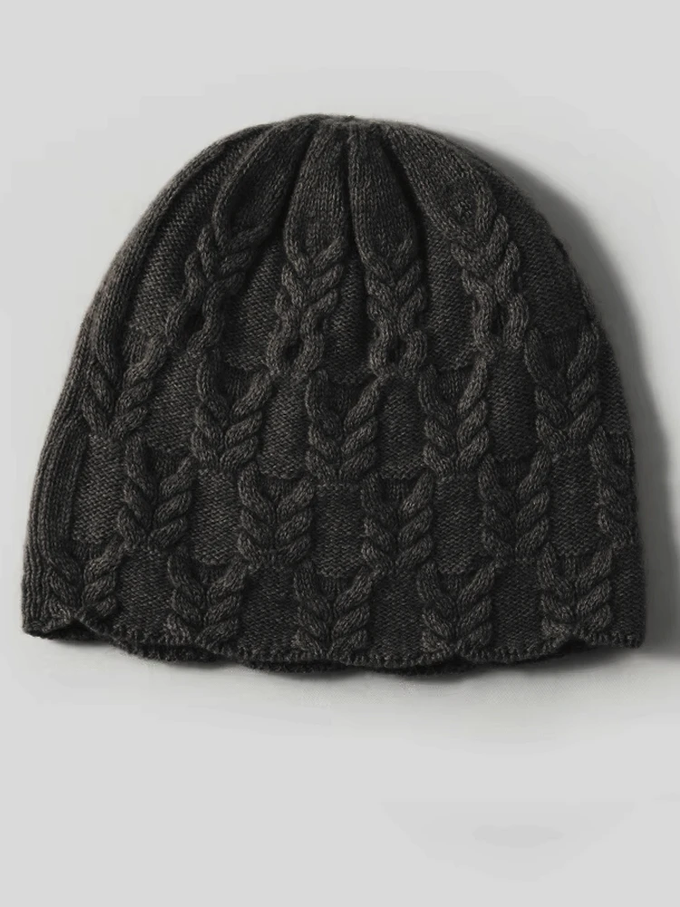 100%Cashmere Beanies Hat for Women Winter Autumn Soft Warm Luxury Cashmere Bonnet Fashion Flower Pattern Slouchy Skullies Cap 3