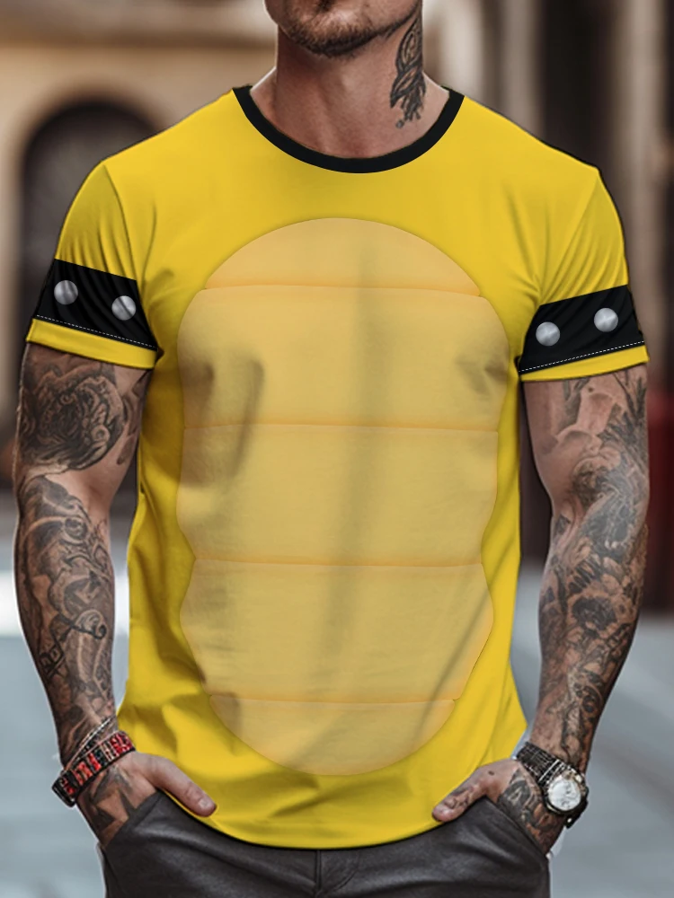 

Summer new men's round neck short-sleeved T-shirt turtle element 3D digital printing T-shirt trendy splicing personalized T-shir