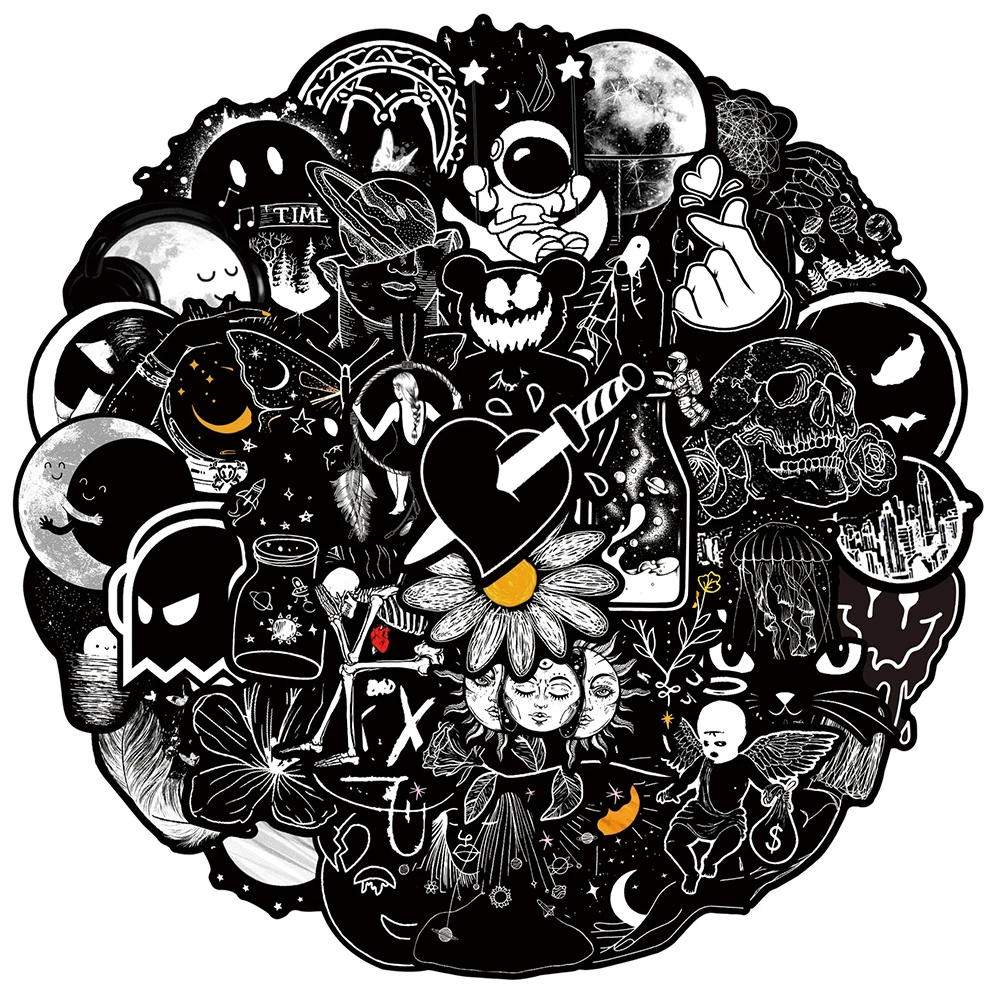 

10/30/50PCS Black and White Gothic Stickers Aesthetic Decoration Moon Graffiti Decals PVC Toy Gift DIY Laptop Phone Suitcase Car