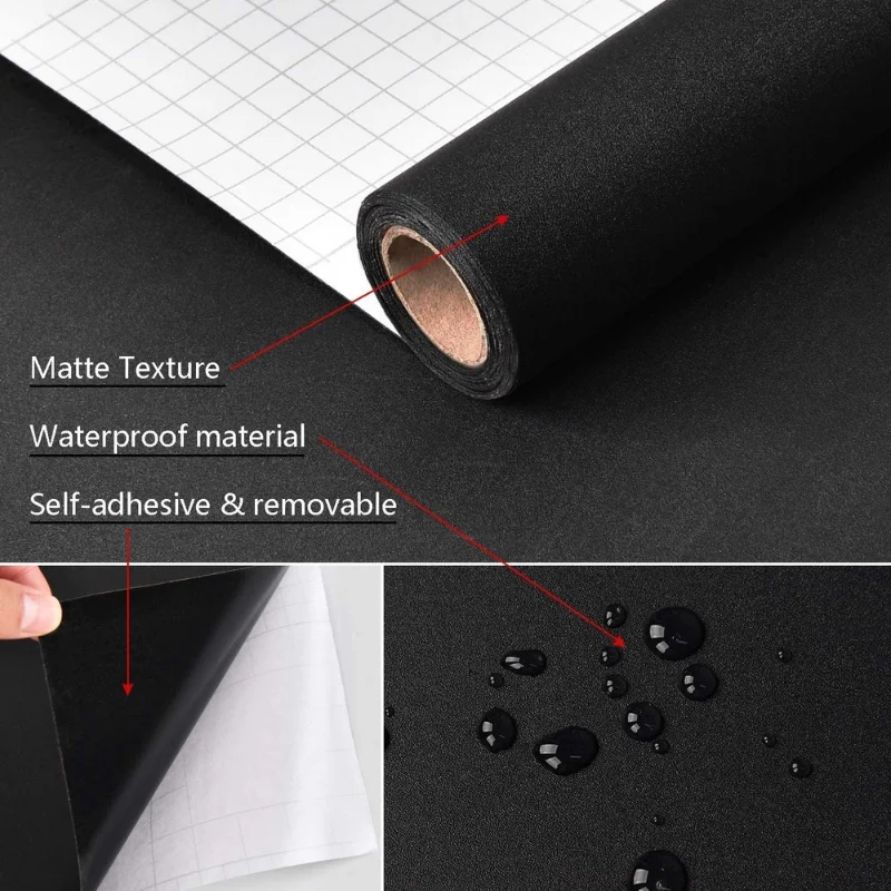 Black Matte Vinyl Wallpaper Self Adhesive Shelves Lined Drawers Peel and Stick Countertops Removable Contact Paper Wall Decor korean lined sticky notes self adhesive lines memo pads post notepads school office stationery planner shopping check list to do