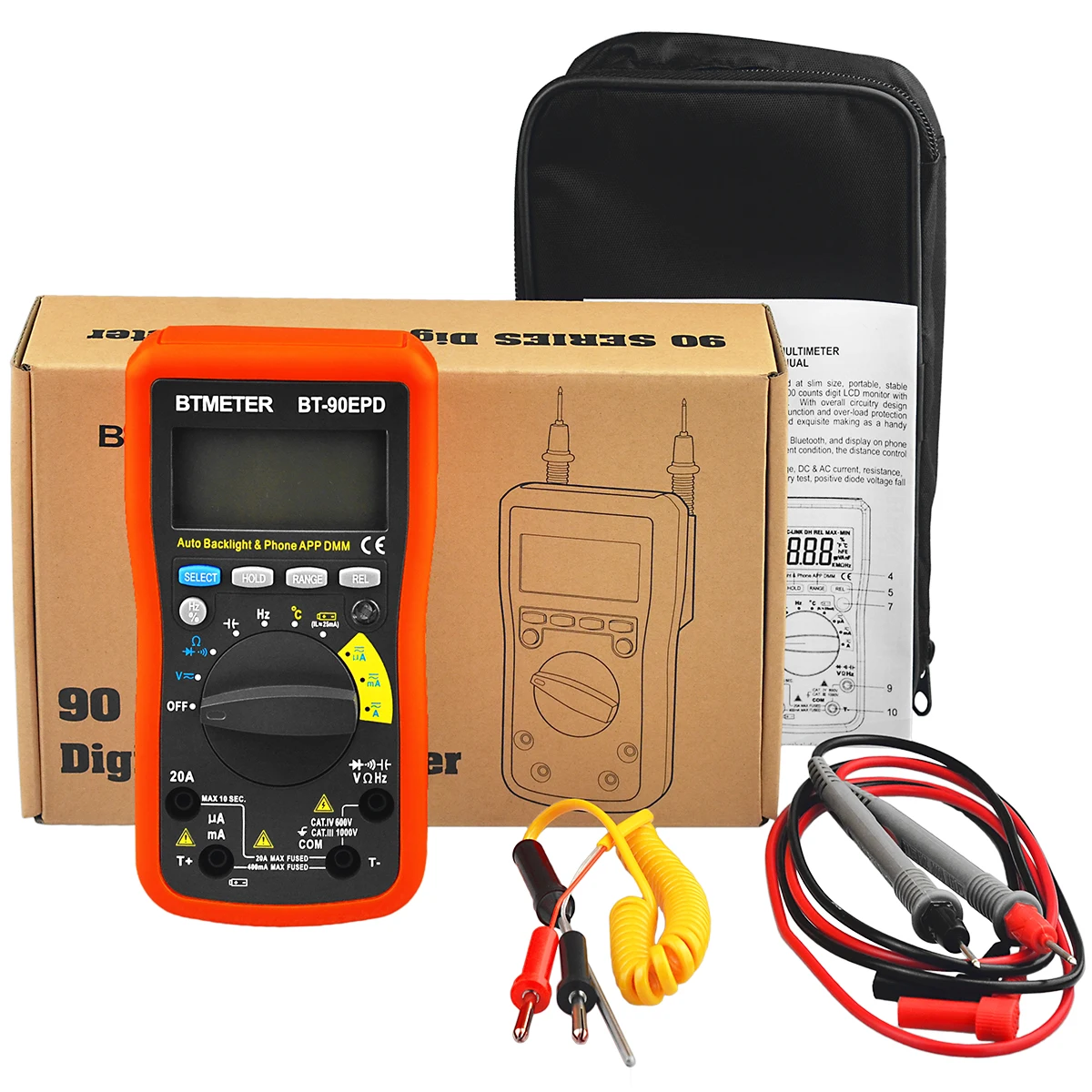 Bluetooth APP Digital Multimeter BT-90EPD Auto Ranging Multi-Tester 4000 Counts Data Logging on Mobile Phone for AC/DC Voltage