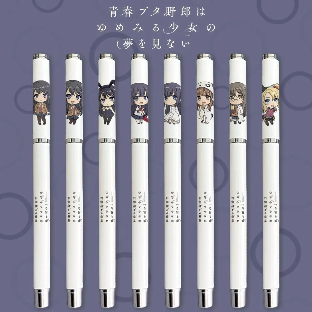 Anime Koga Tomoe Sakurajima Mai  Black Ink Gel Pen 0.5mm Graffiti Writing Pens Kids Gift School Stationery 1910 anime teasing master takagi san black ink gel pen 0 5mm graffiti writing pens kids gift school stationery 1027