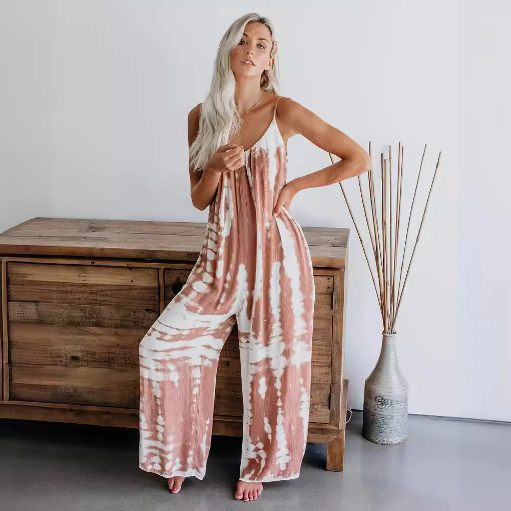 2024 New Summer Women's Jumpsuit Suspender Sexy Wide Leg Casual Printed Pants Women Trending Clothing Jumpsuit Women