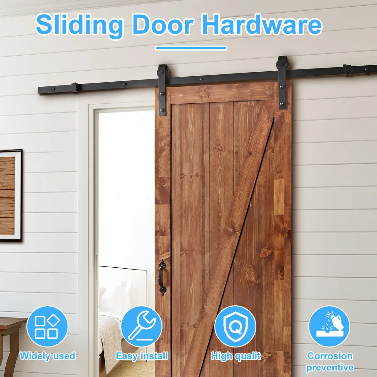Black Carbon Steel Sliding Barn Door Hardware Kit for Cabinets