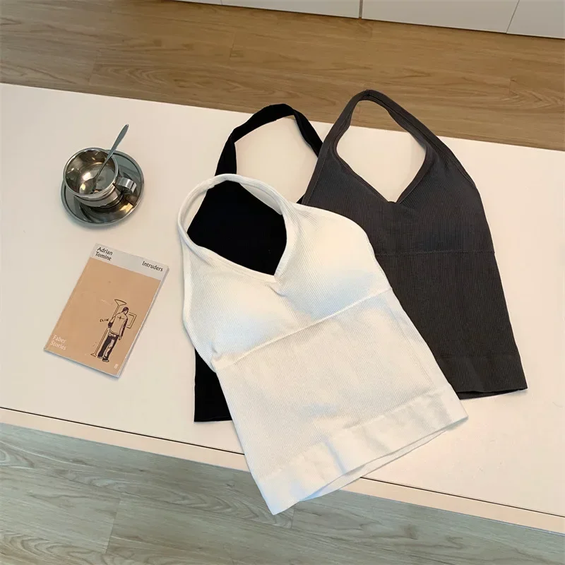 

New Summer Girls Halter Halter Sexy Halter Students Slimming Bottom Vest with Chest Pad No Underwire Top Multi-color