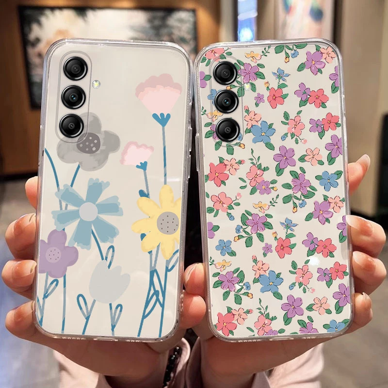 Phone Case Samsung Galaxy A56 A17 A07 A13 A14 A15 A25 A34 A35 A36 A54 A55 A06 A04S A24 Luxury Flower Plants Silicone Clear Phone Case