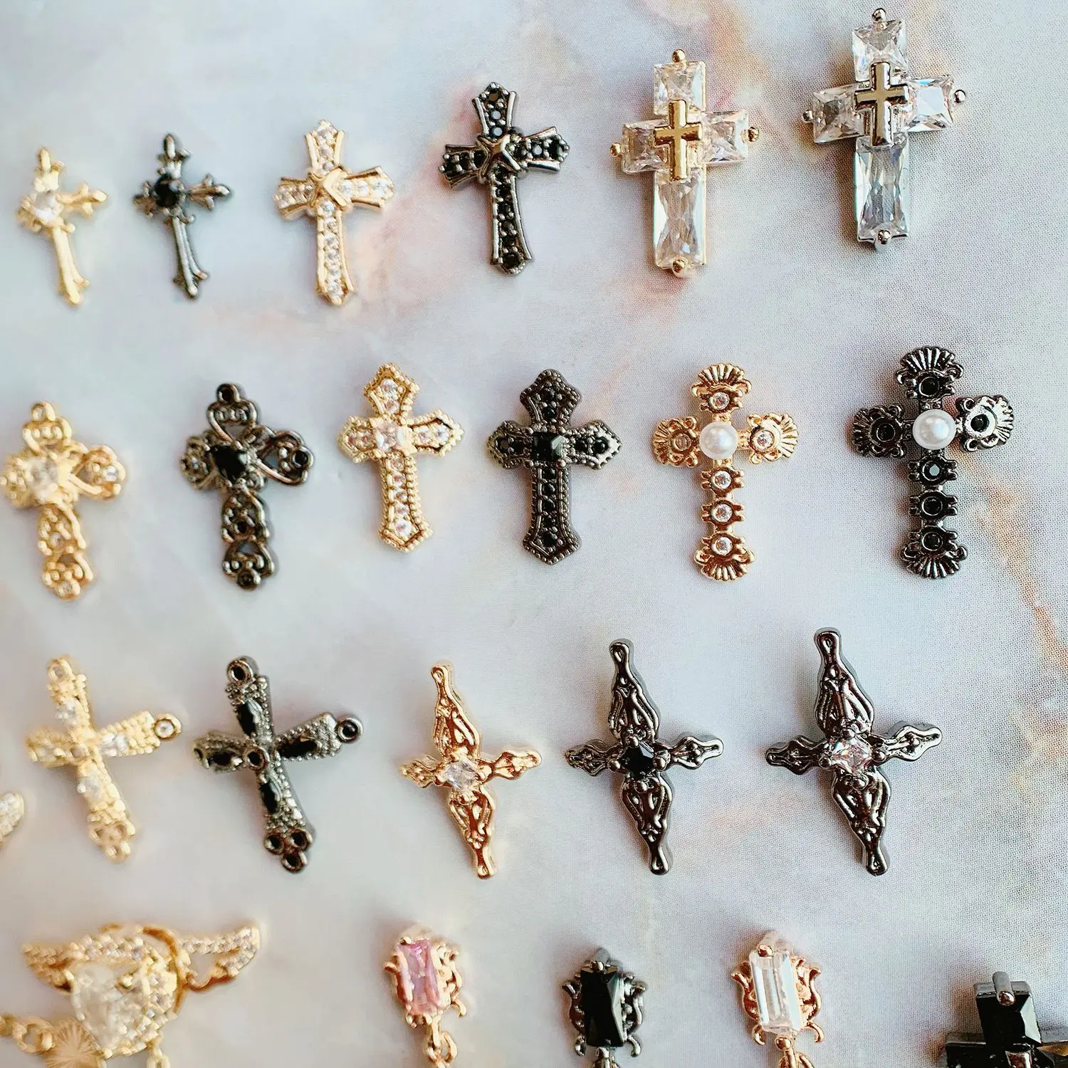 10pcs/lot Dark Black Cross Crucifix Heart Nail Art Parts Zircon Crystal Manicure Nails Accesorios Supplies Decorations Charms 5
