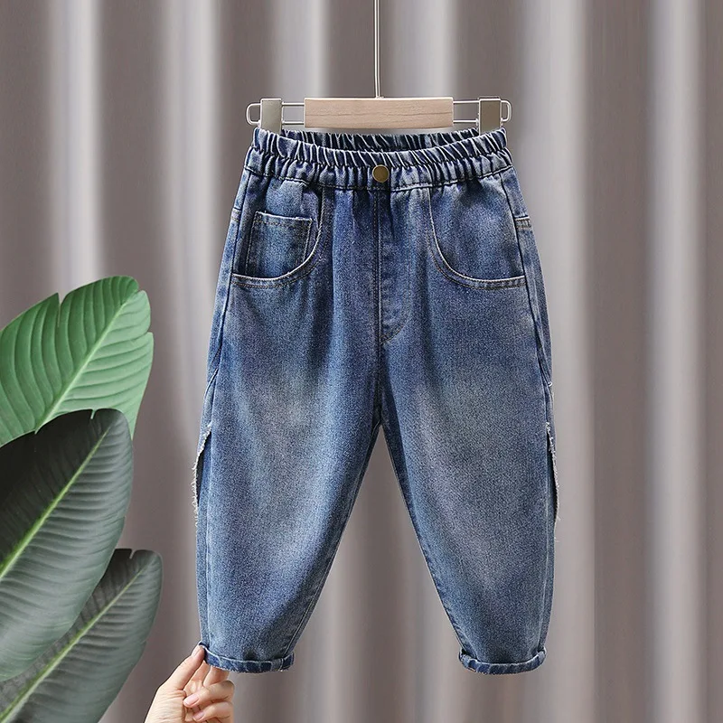 

Джинсы для мальчиков и девочек 2-10 лет, свободные прямые джинсовые брюки, повседневные штаны для работы, весна-осень