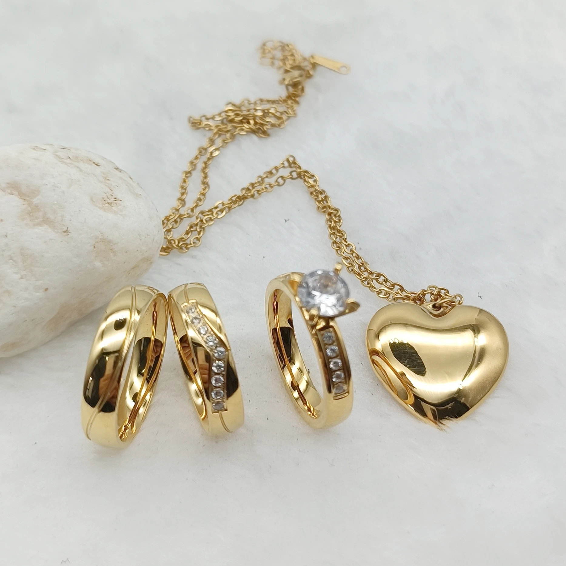 

Designer Infinity Rings Wedding Wholesale Promise Couples Ring Engagement Jewelry Sets 18k Gold Plated Pendant Necklace