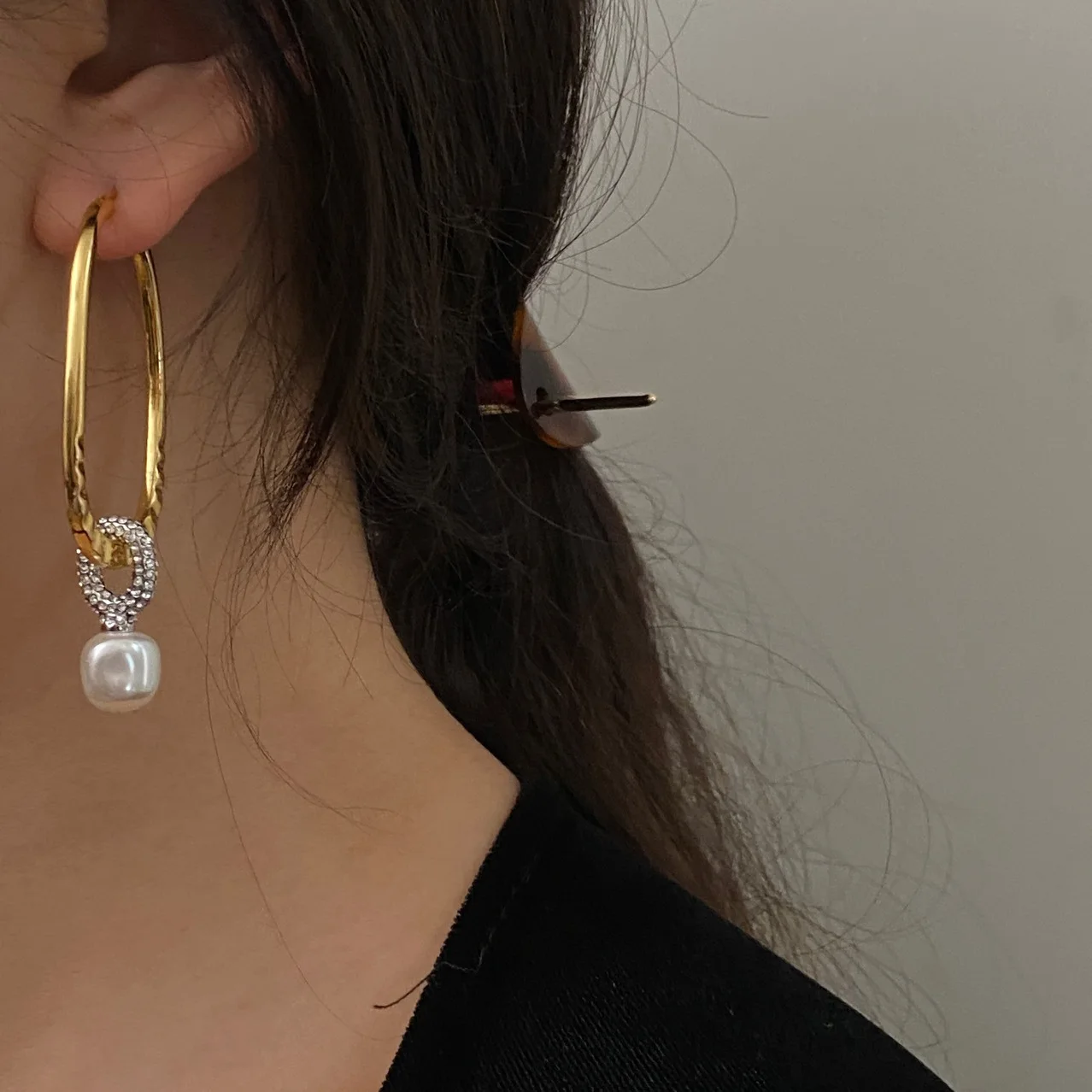 Brass AAA Zircon Faux Pearl Big Drop Earrings Women Jewelry Punk Party T Show Gown Runway Korean Japan INS