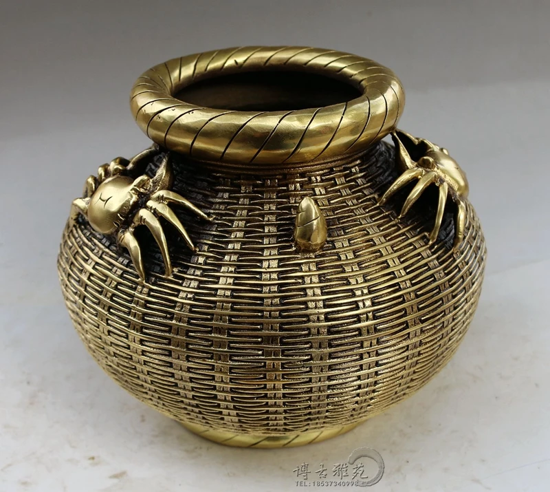 Cestino Di Pesce In Rame Puro Bronzo Antico Antico Otto Direzioni Lucky Crab Bamboo Cornucopia Home