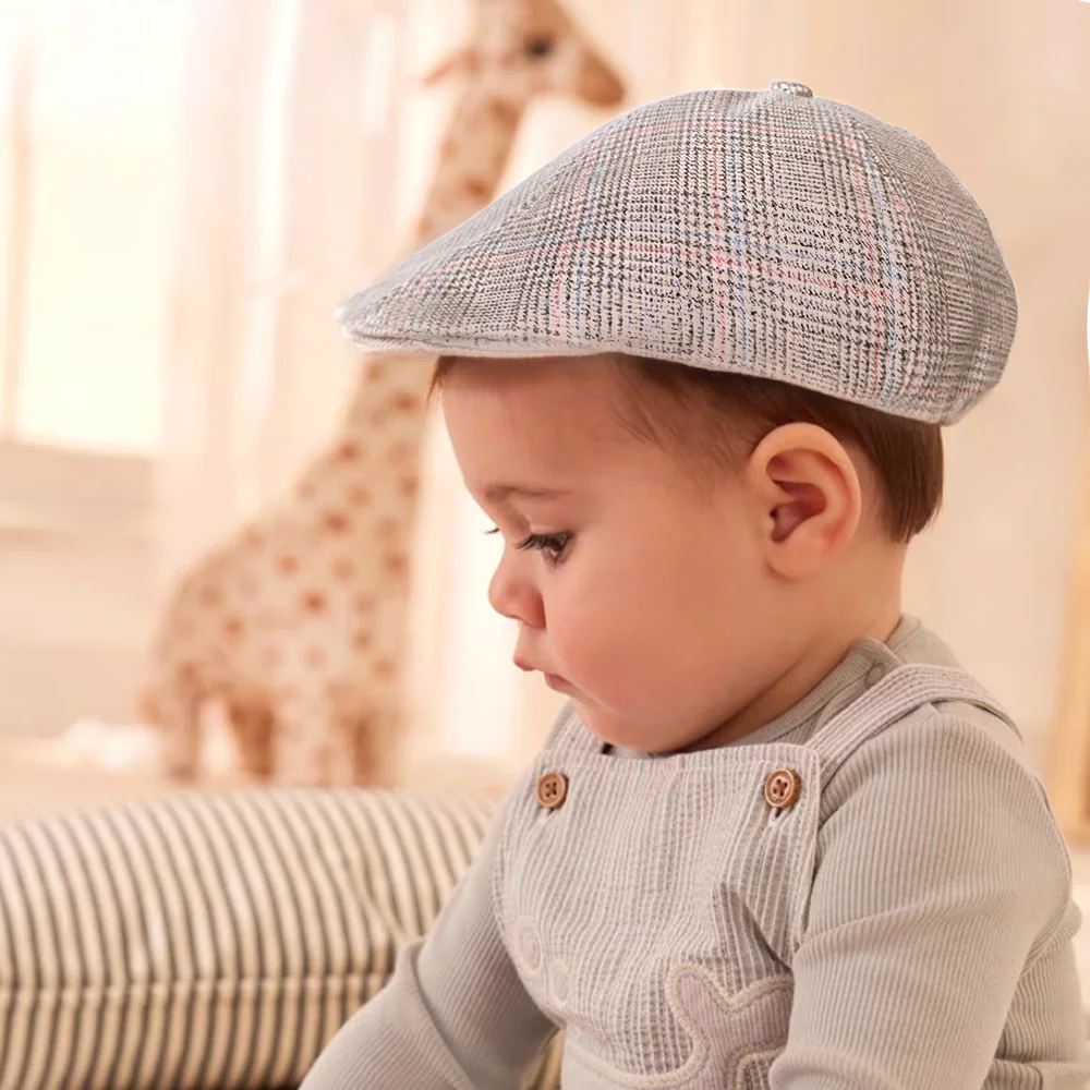 Newborn High quality Hat Berets Baby Boys Elastic Hats Cotton Lattice Cute Dress Accessories Fashion Kids 1-4 YCaps Casual Cap