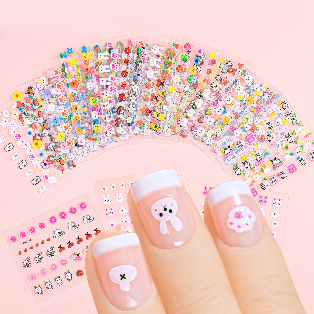 30Sheets Cute Cartoon Bunny Design Nail Art Stickers Self Adhesive for Women & Girls