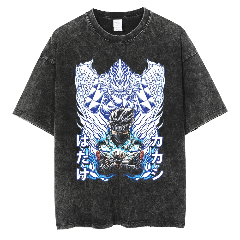 

Japanese Anime Naruto Print Oversize Tshirt Men Washed T-Shirt Hip Hop Streetwear Summer Short Sleeve Cotton Loose Tops Tees
