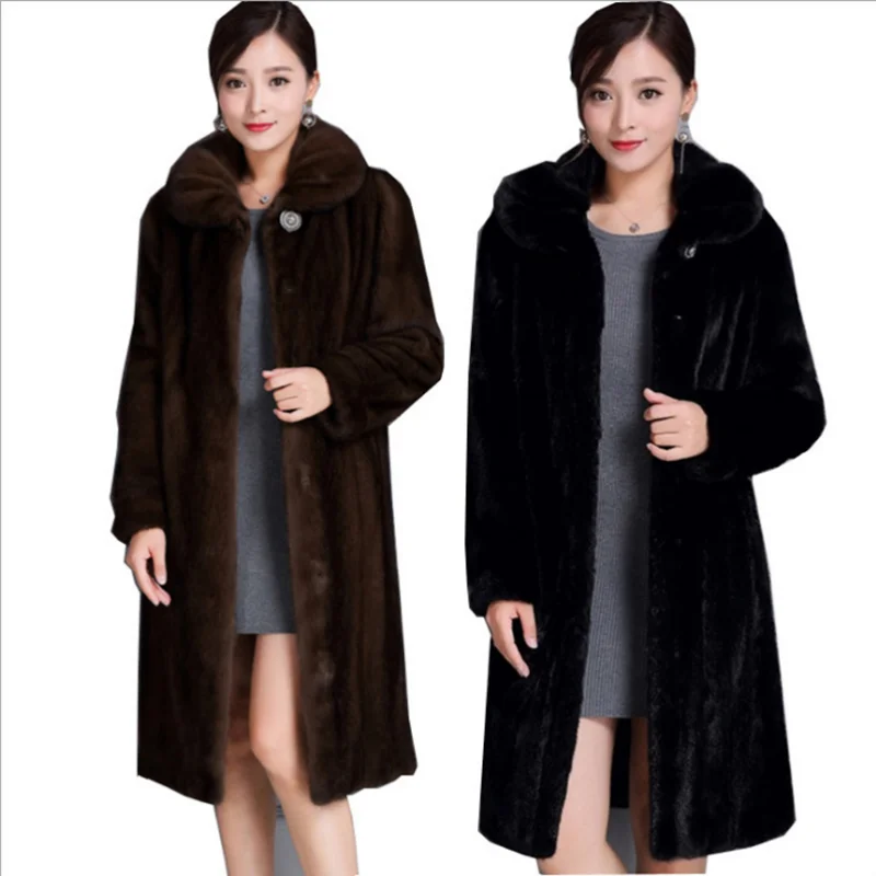 Fashion Fur Coat Female New  Female Middle-aged And Elderly Winter Large Size Hooded Temperament Imitation Mink Velvet Long Coat