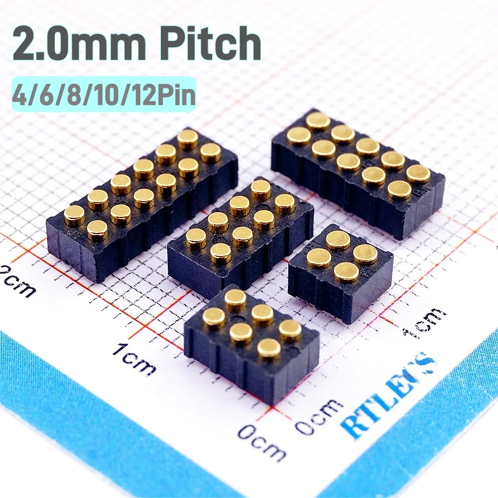 Gold Plated Spring Loaded Pogo Pin Connector with Double Row Mount, 2.0mm Pitch