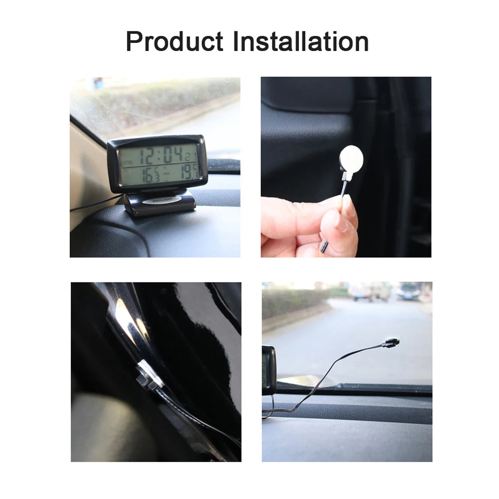 Car Clock Thermometer Car Clock Thermometer 2 in 1 Digital Clock & Temperature Meter with Backlit LCD Display 12H/24H Switching for Indoor & Outdoor
