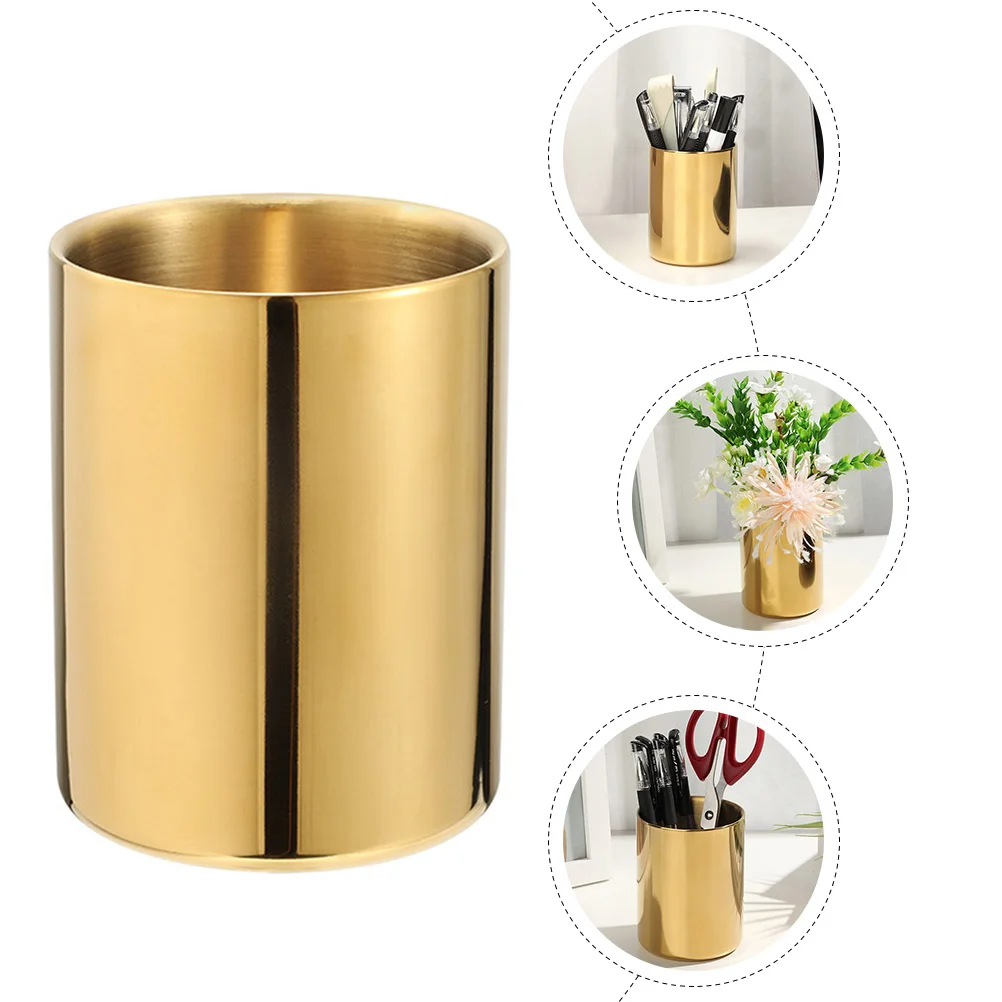 Stainless Steel Vase Pen Pencil Holder Stationery Storage Container for Makeup Brush Organizer Desktop